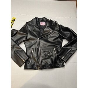 Celeb Leather Jacket Women's Small Patched Zippers Belt Black South Side Serpent